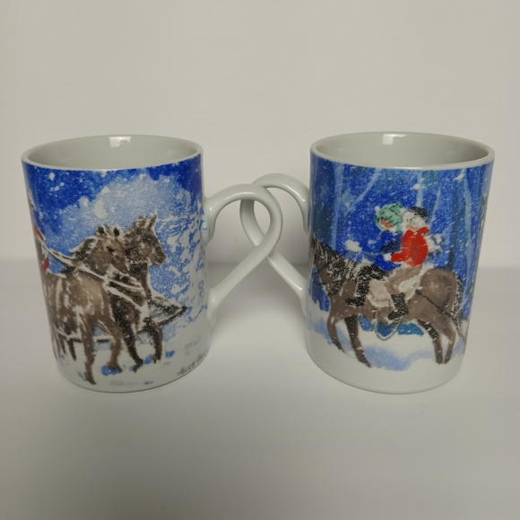 Helen Paul Christmas Holiday Coffee Mugs ~ Set of Two - Picture 1 of 7